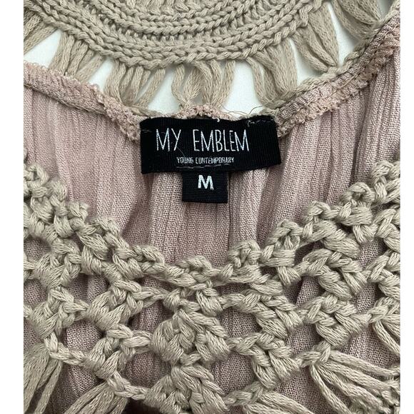 My Emblem Young Contemporary Macrame Crochet Taupe‎ Brown Tunic Blouse M NWT - Picture 9 of 12